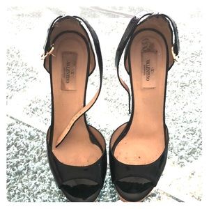 Valentino wedge. Lace on heels